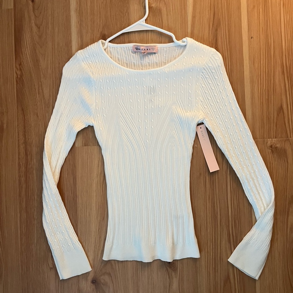 Crave Fame White Long Sleeve Ribbed Top